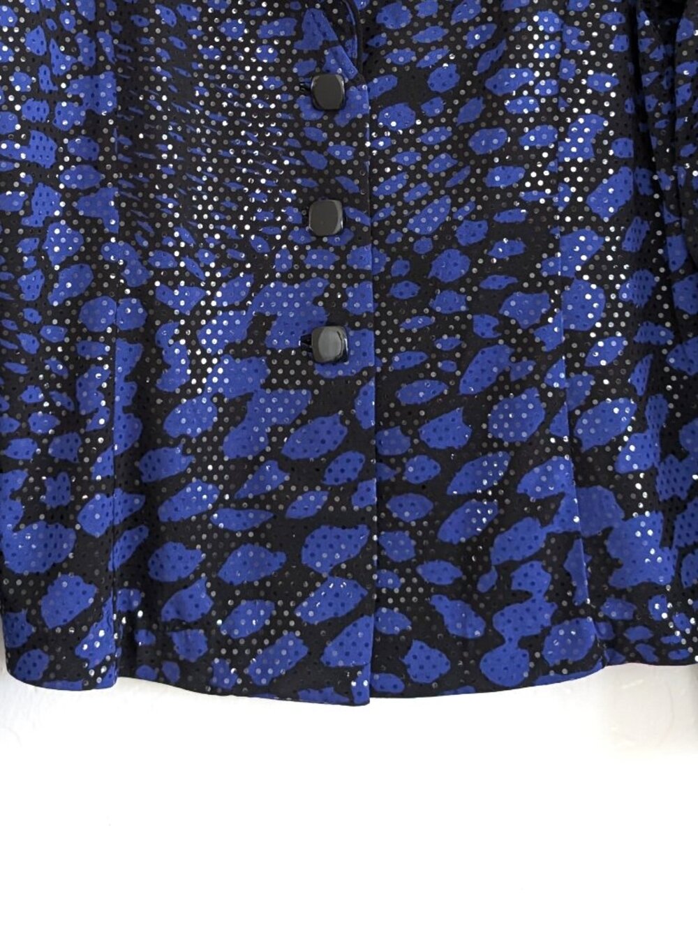CLARA SUN WOO Jacket L Blue Black Sequin Button Shine Evening Designer - Picture 6 of 10